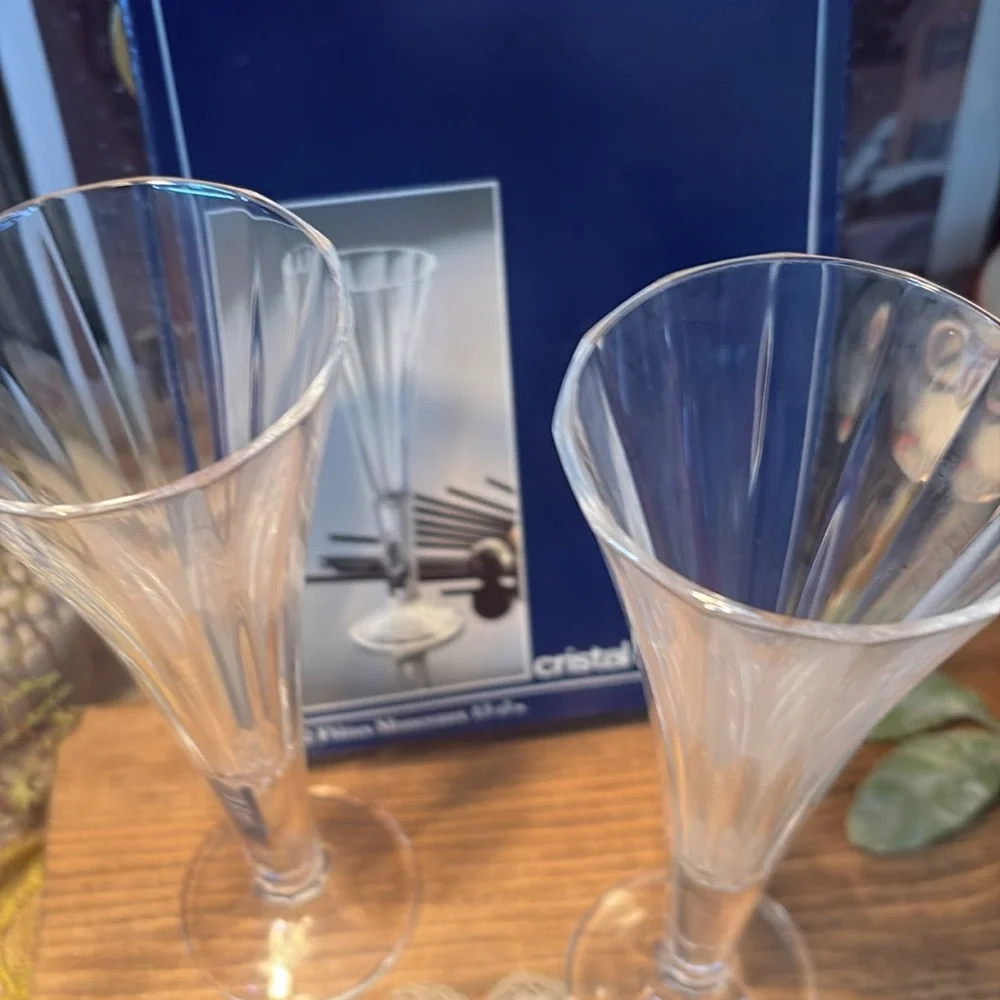 Set of 2 Cristal D'Arques 'Monceaux' Vintage Crystal Fluted Champagne Glasses